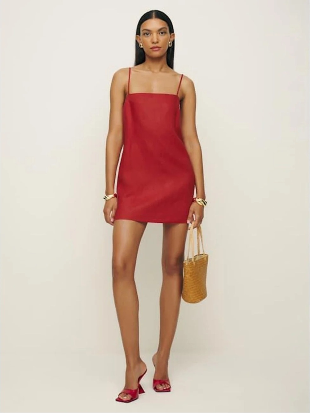 Reformation Aubree Linen Dress Sun-dried Tomato Red Large - Picture 2 of 3